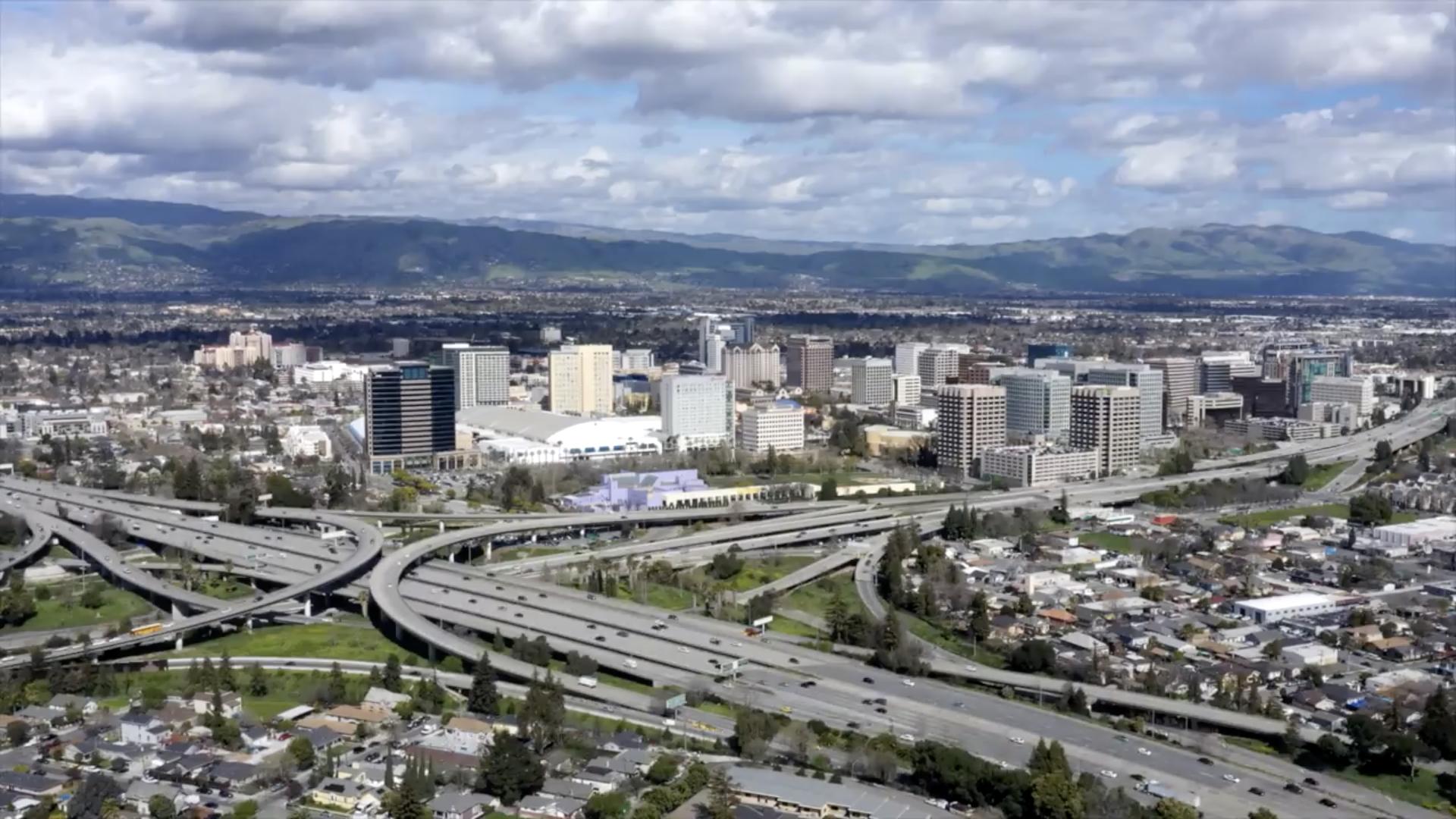Aerial view of downtown San Jose and the university campus