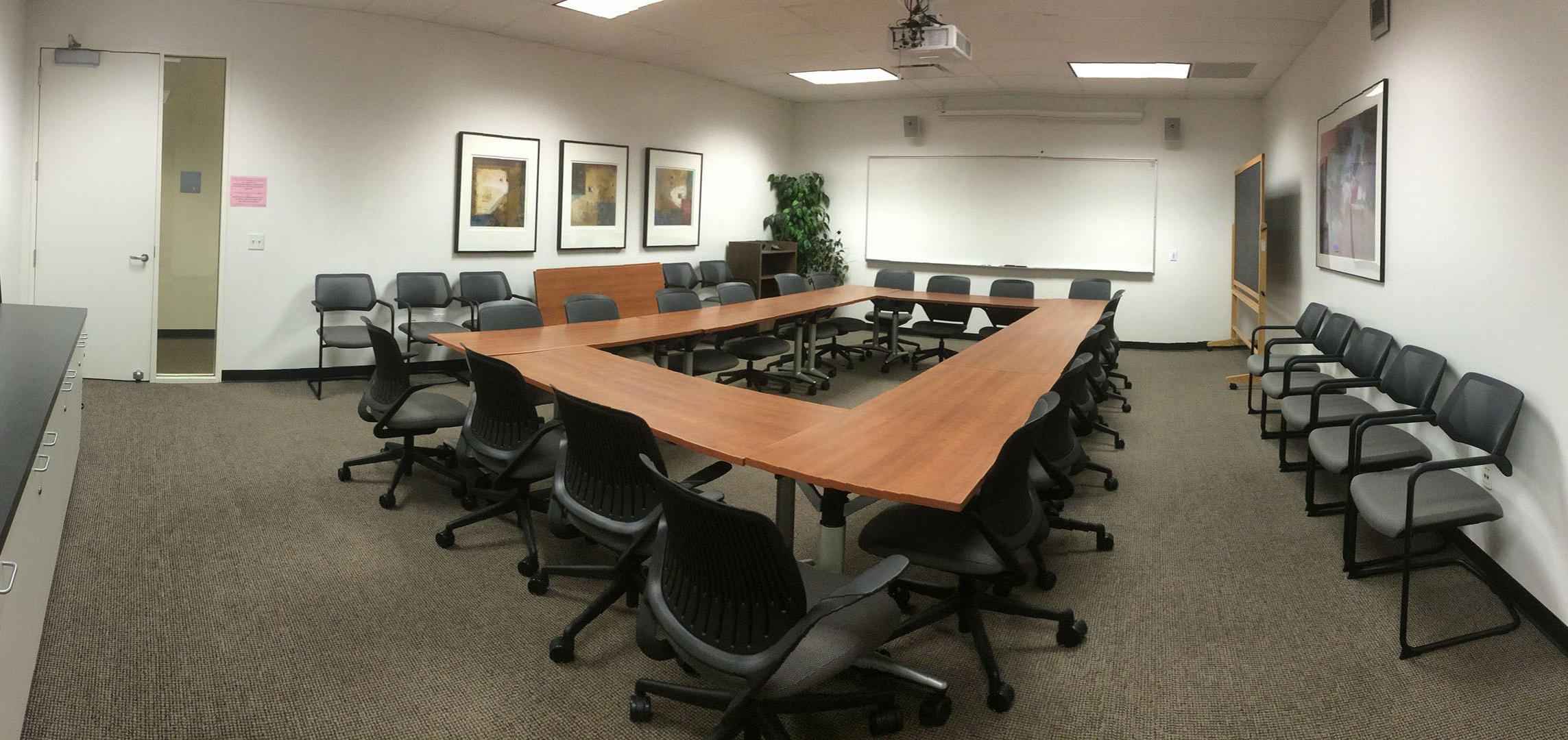 An empty meeting room.